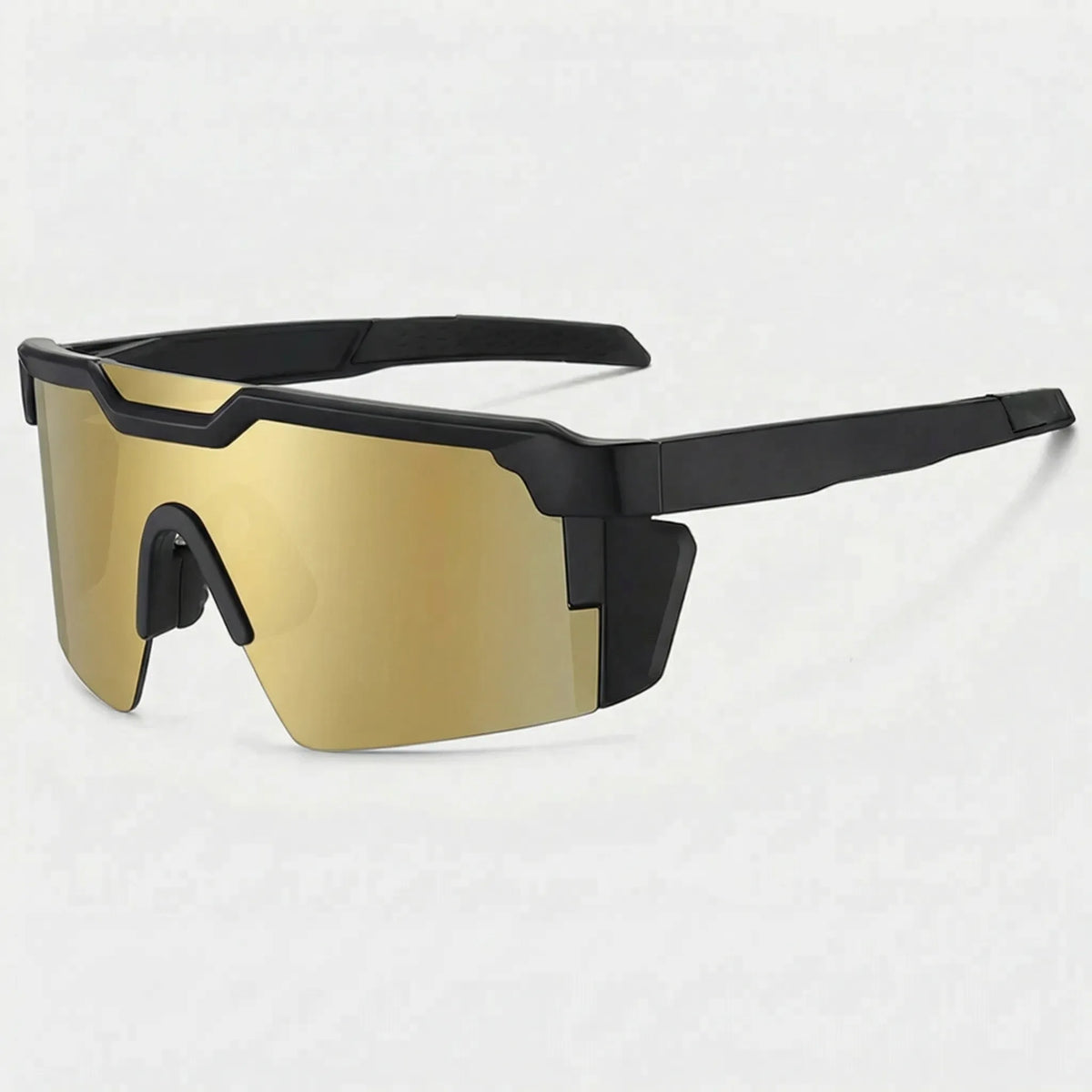 Wraparound shield-lens sports sunglasses with Z87 impact resistance