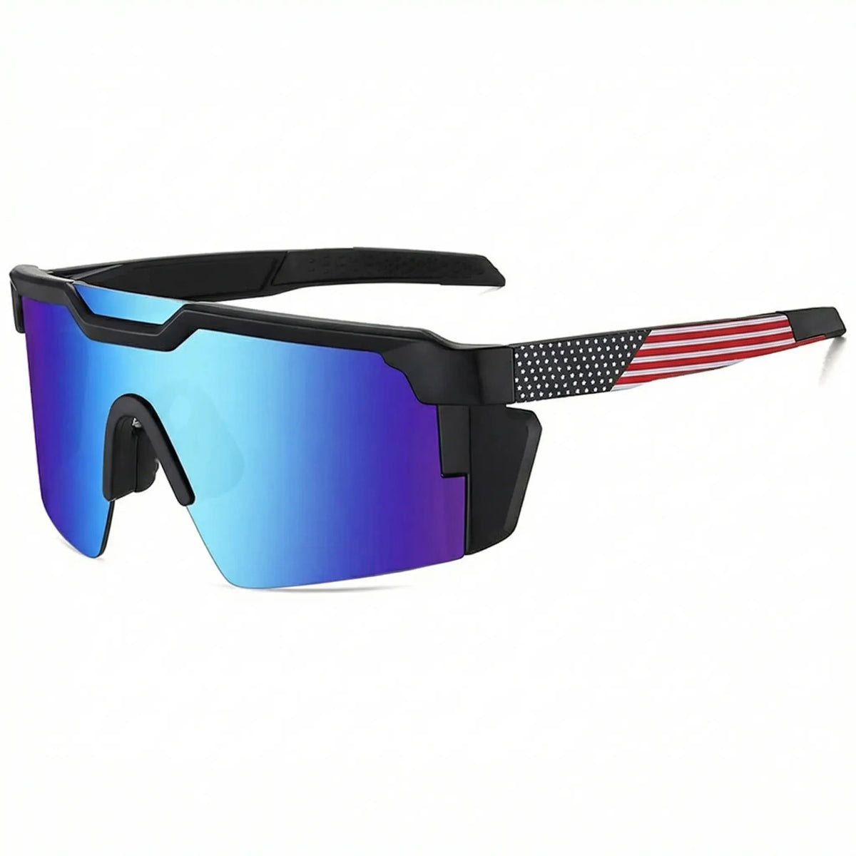 Wraparound shield-lens sports sunglasses with Z87 impact resistance