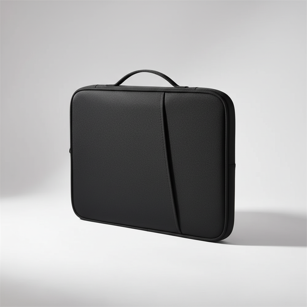 Water-resistant laptop sleeve with shock-absorbing padding and carry handle