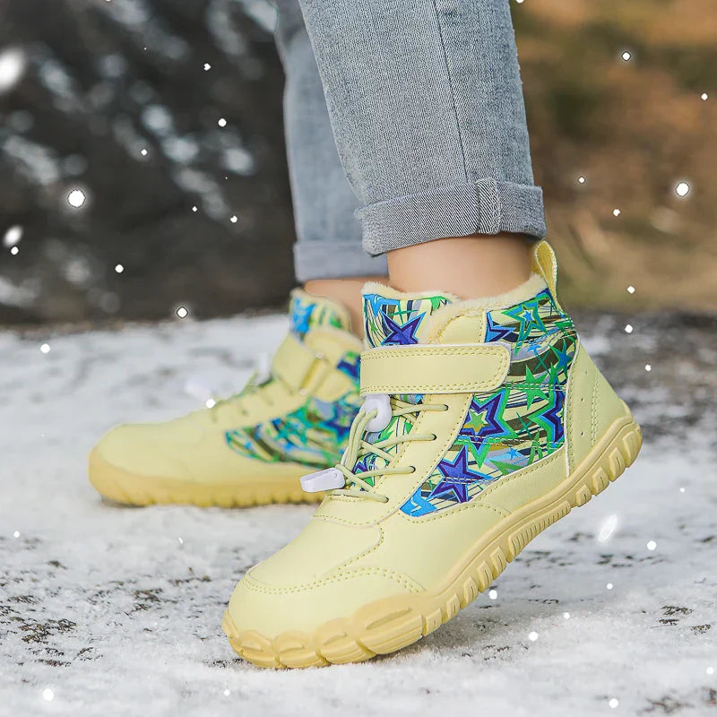Kids waterproof winter ankle boots with fleece lining and non-slip sole