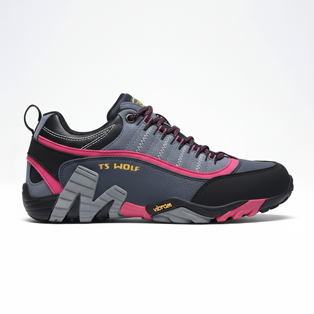 Waterproof hiking shoes with genuine leather upper and durable rubber sole