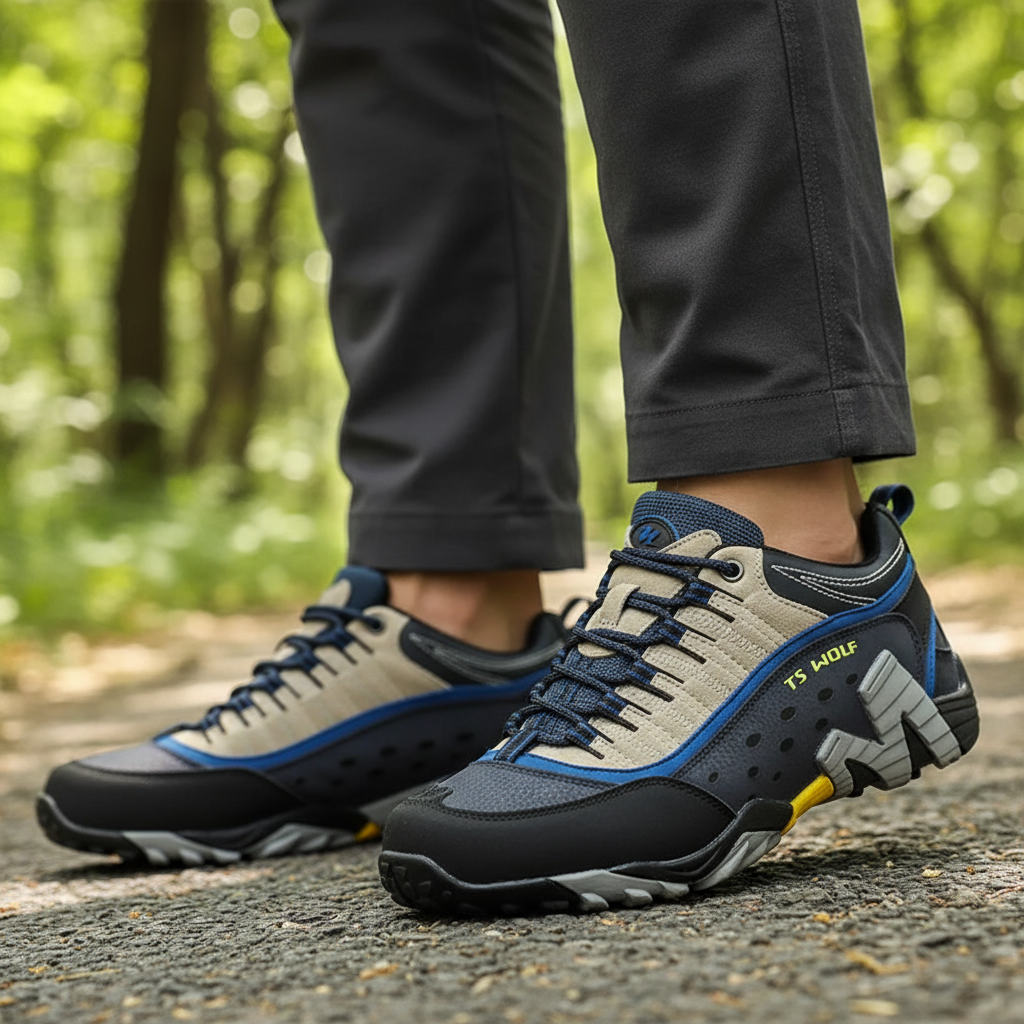 Waterproof hiking shoes with genuine leather upper and durable rubber sole