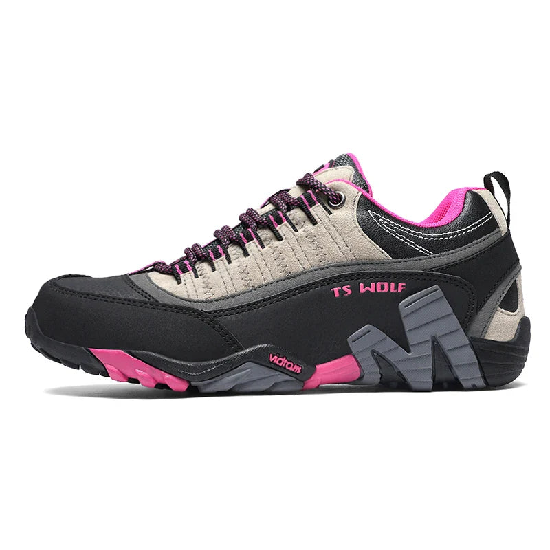 Waterproof hiking shoes with genuine leather upper and durable rubber sole