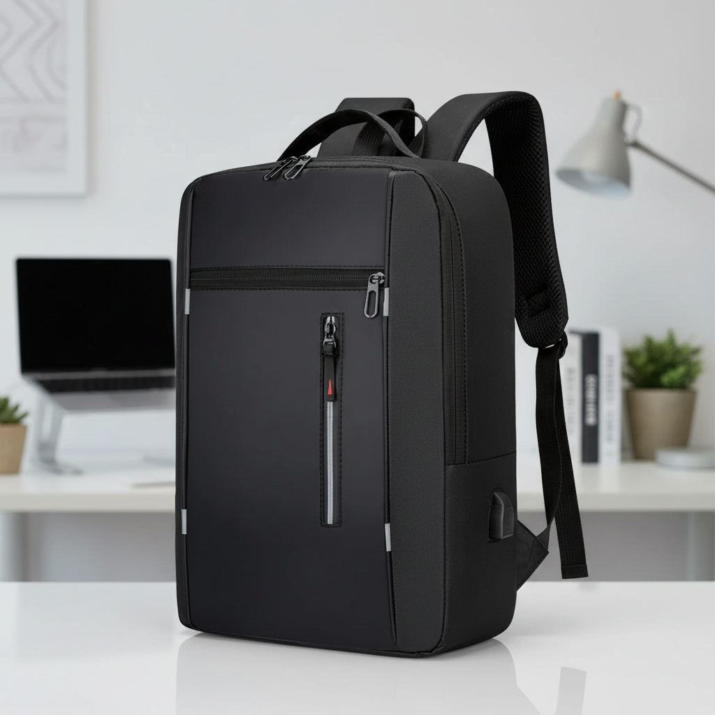 Water-resistant business backpack with padded laptop compartment