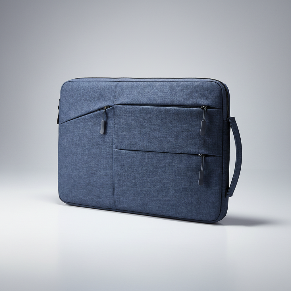 Water-resistant laptop sleeve with padded interior and zip pockets