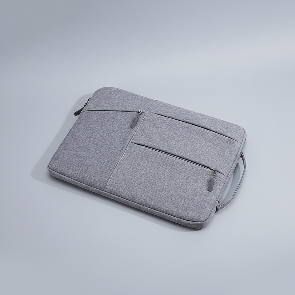 Water-resistant laptop sleeve with padded interior and zip pockets