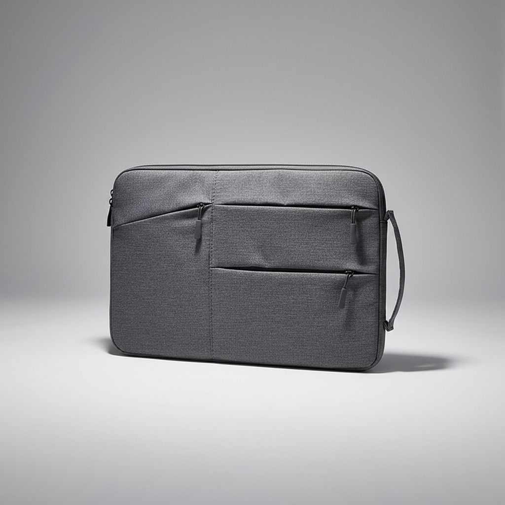 Water-resistant laptop sleeve with padded interior and zip pockets