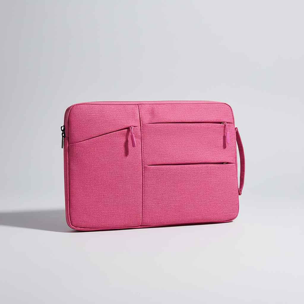 Water-resistant laptop sleeve with padded interior and zip pockets