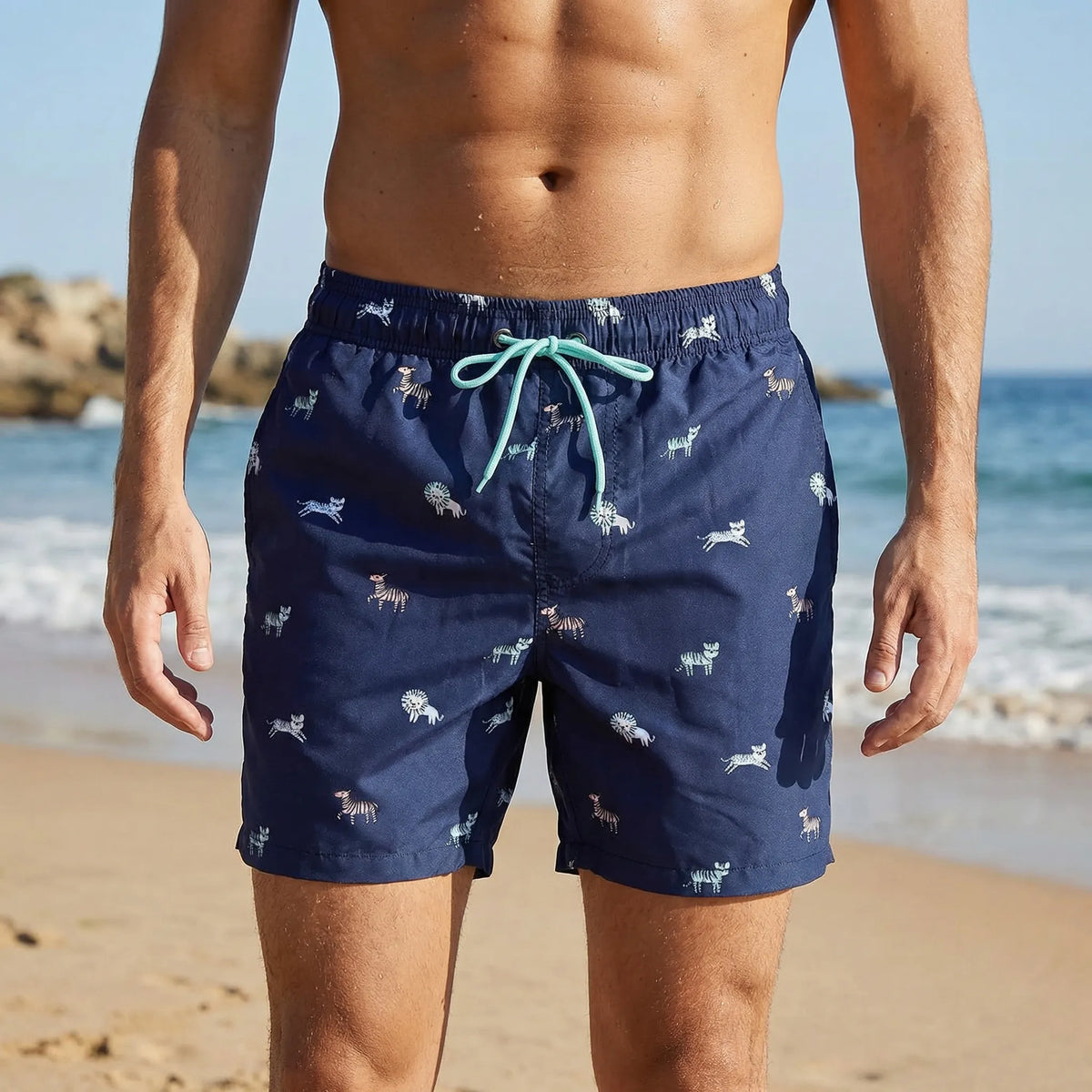 Men's quick-drying swim shorts with all-over print design