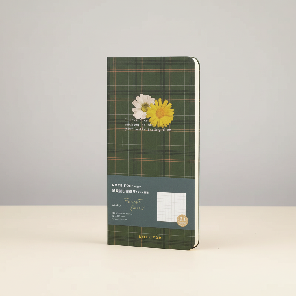 Slim weekly planner notebook with retro minimalist design