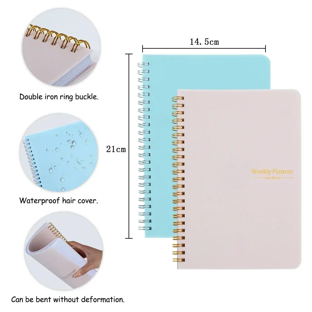 Undated weekly planner A5 spiral binding habit tracker thick pages