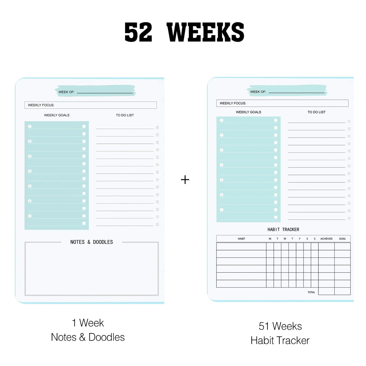Undated weekly planner A5 spiral binding habit tracker thick pages