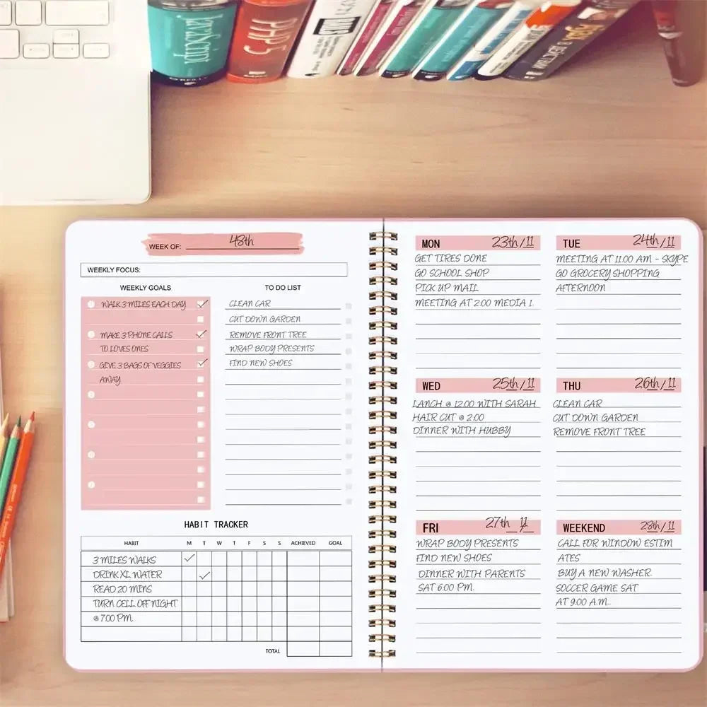 Undated weekly planner A5 spiral binding habit tracker thick pages