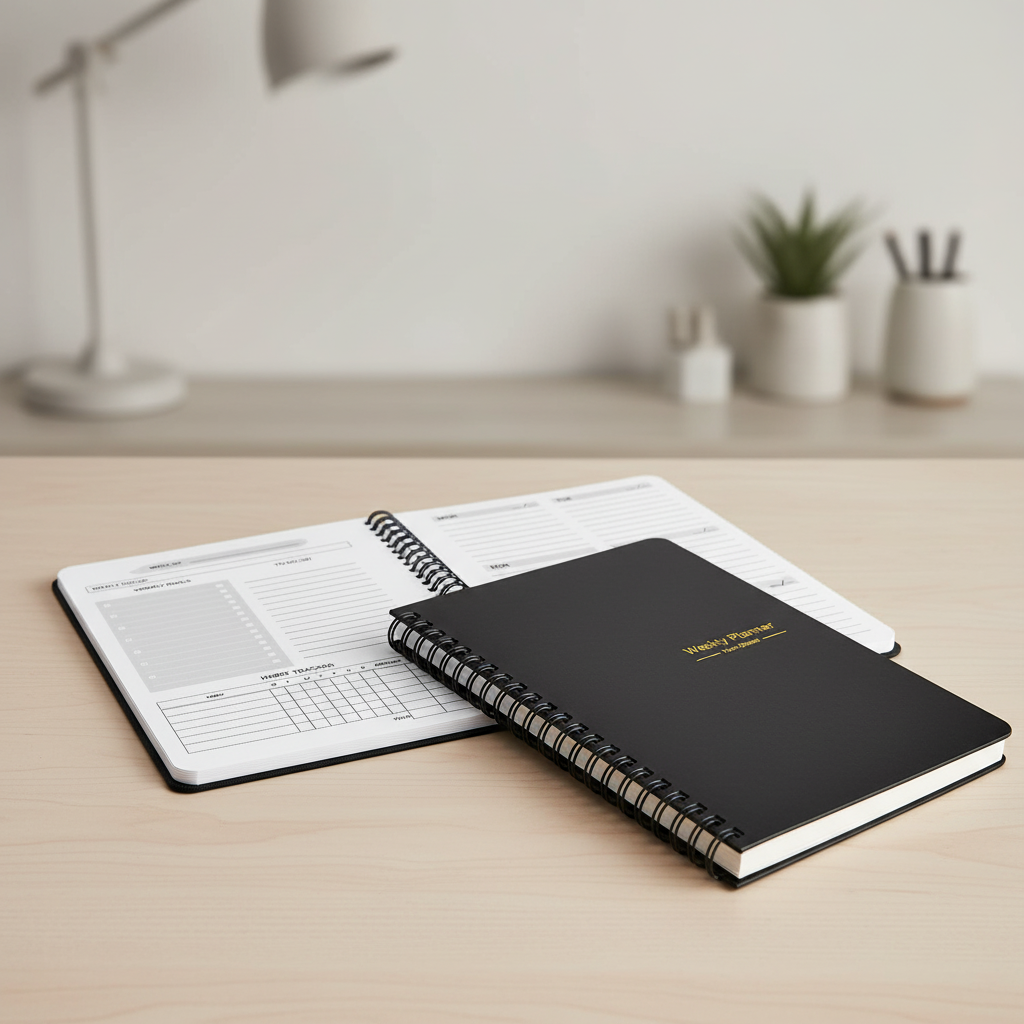 Undated weekly planner A5 spiral binding habit tracker thick pages