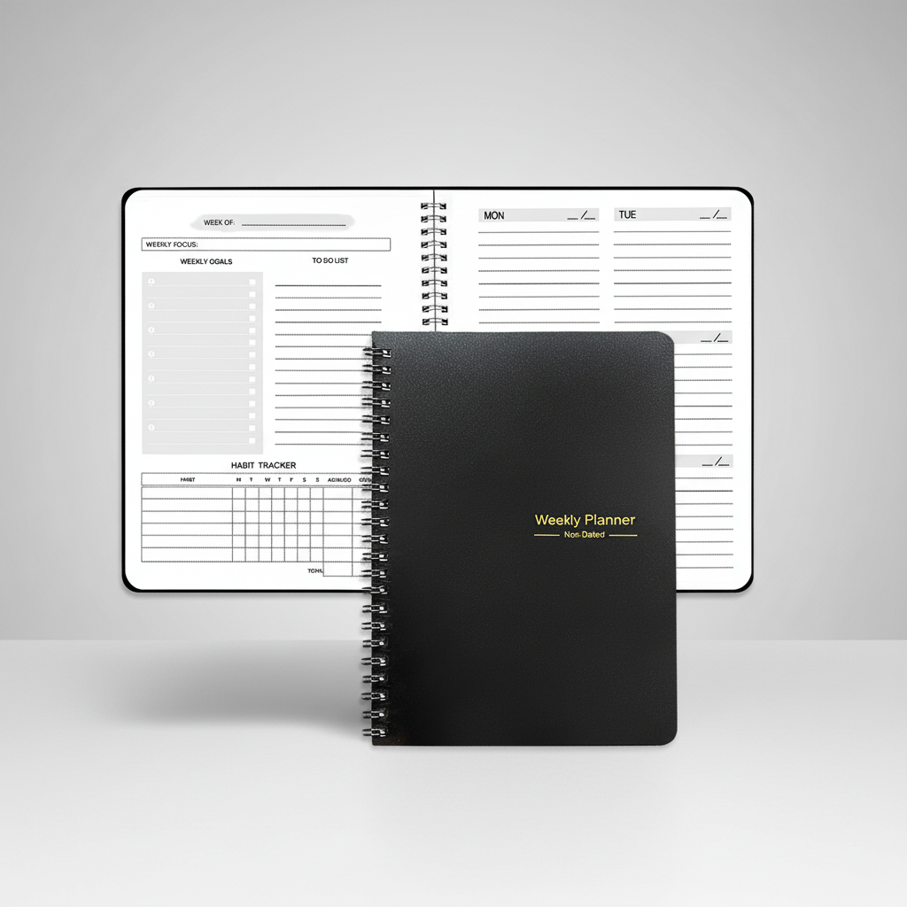 Undated weekly planner A5 spiral binding habit tracker thick pages