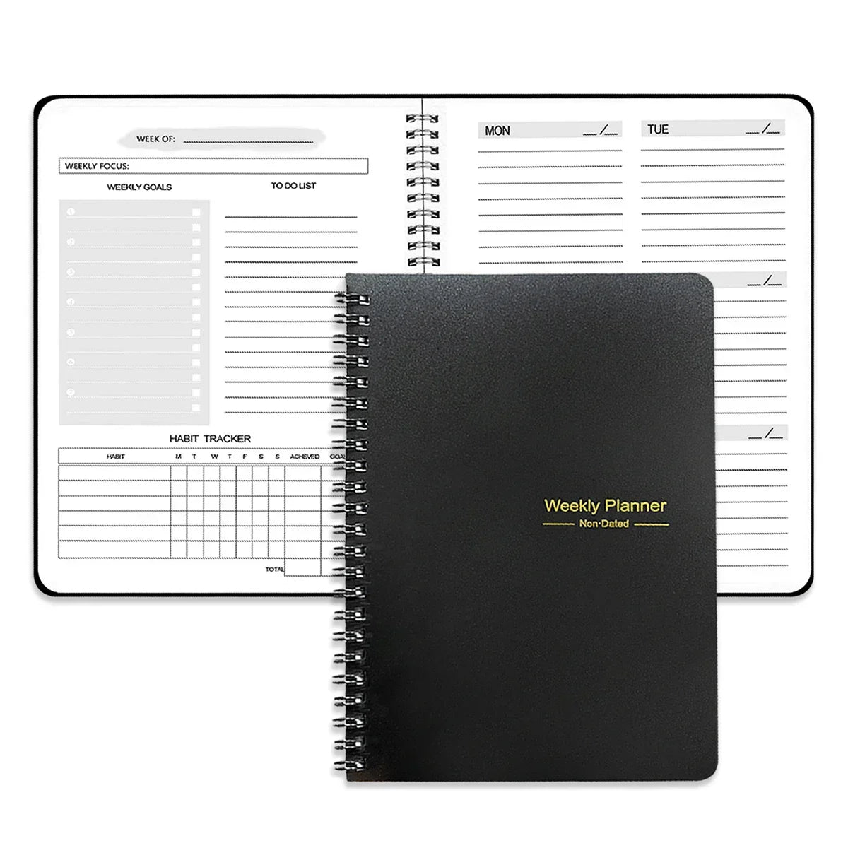 Undated weekly planner A5 spiral binding habit tracker thick pages