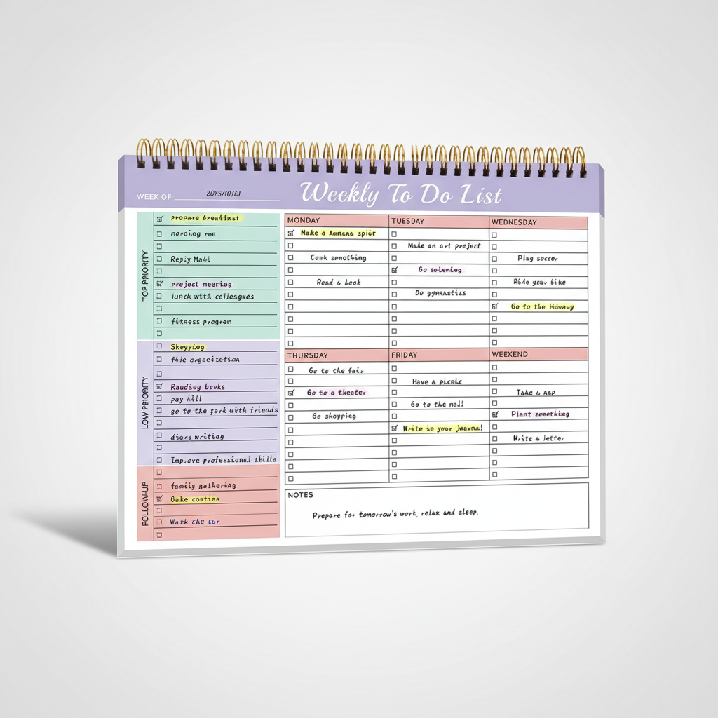 Undated weekly planner pad with habit tracker and priority to-do list