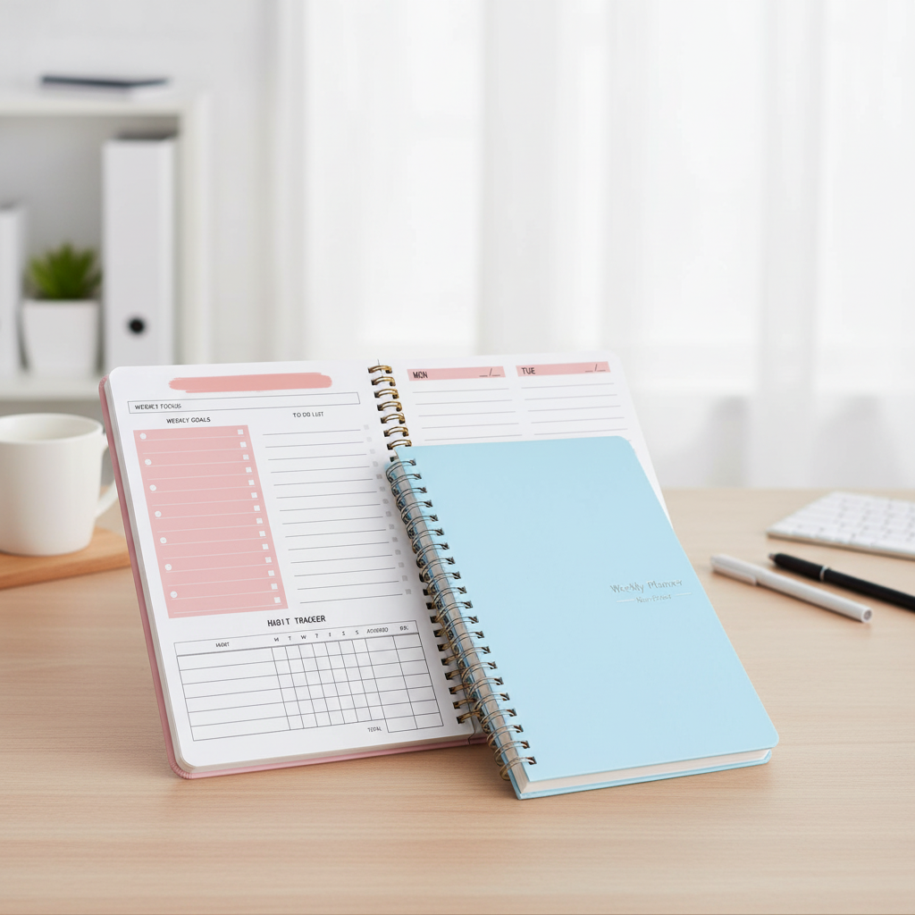 A5 weekly planner with habit tracker and spiral binding