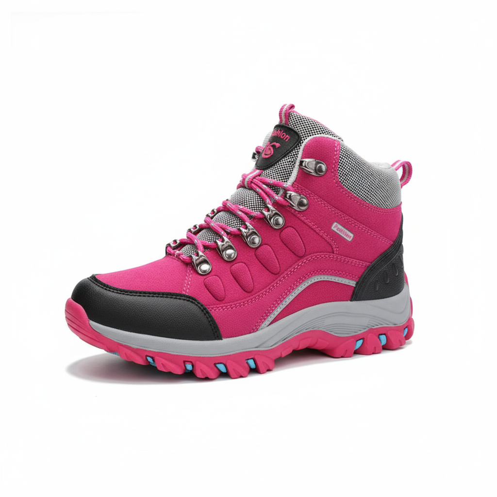 Women's leather hiking boots with ankle support and non-slip traction