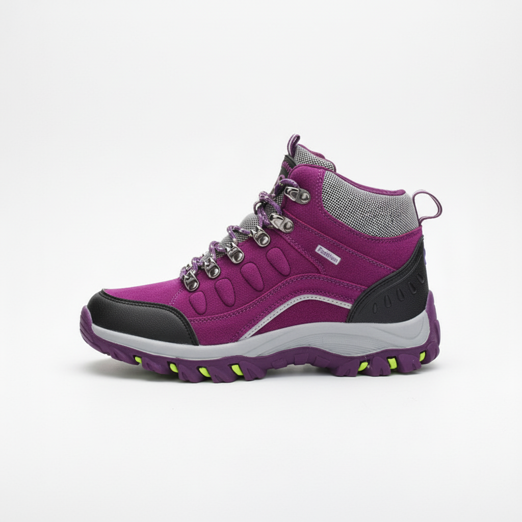 Women's leather hiking boots with ankle support and non-slip traction