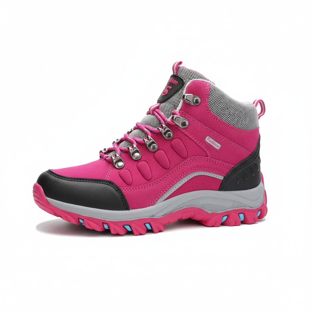 Women's leather hiking boots with ankle support and non-slip traction