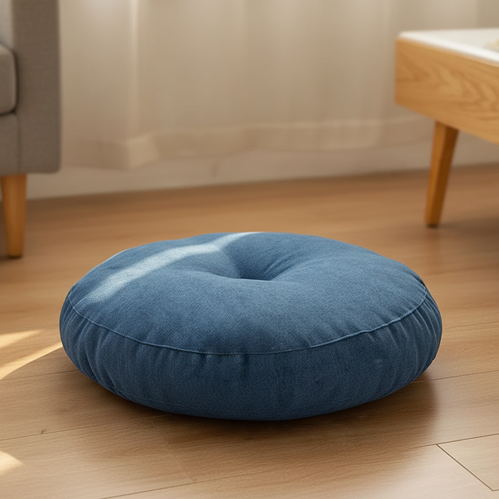 Round meditation floor cushion with handcrafted finish for comfortable seating
