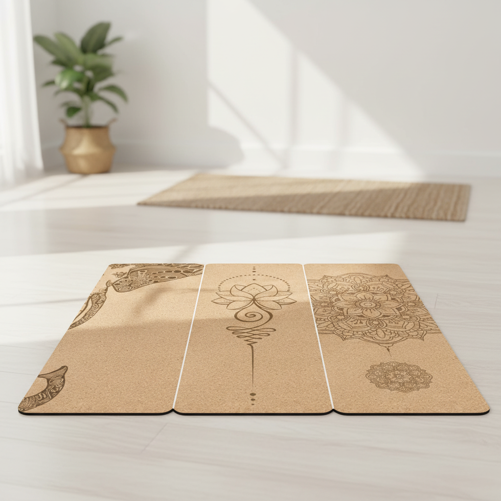 Printed non-slip yoga mat with textured surface and alignment guides