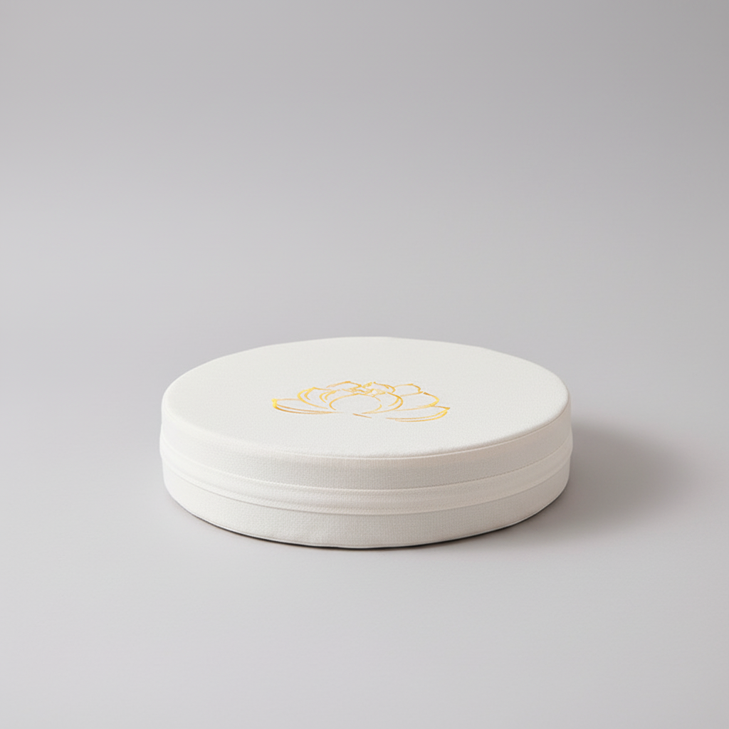 Round firm meditation cushion with non-slip textured cover