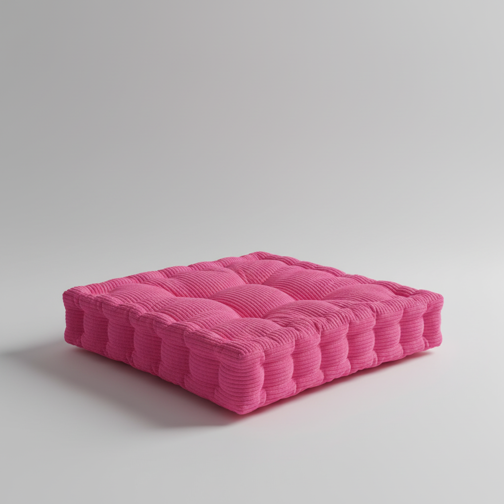 Thick tufted square floor cushion with non-slip textured cover
