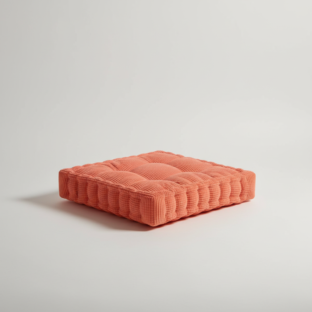 Thick tufted square floor cushion with non-slip textured cover