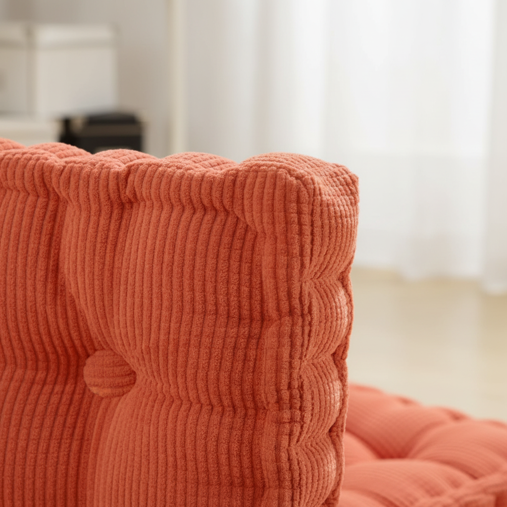 Thick tufted square floor cushion with non-slip textured cover