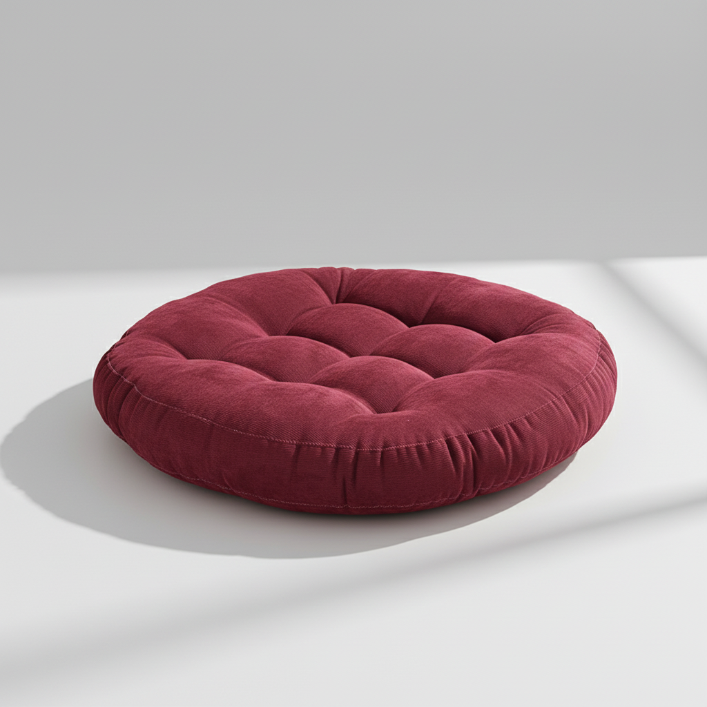 Large round floor cushion with tufted polyester support