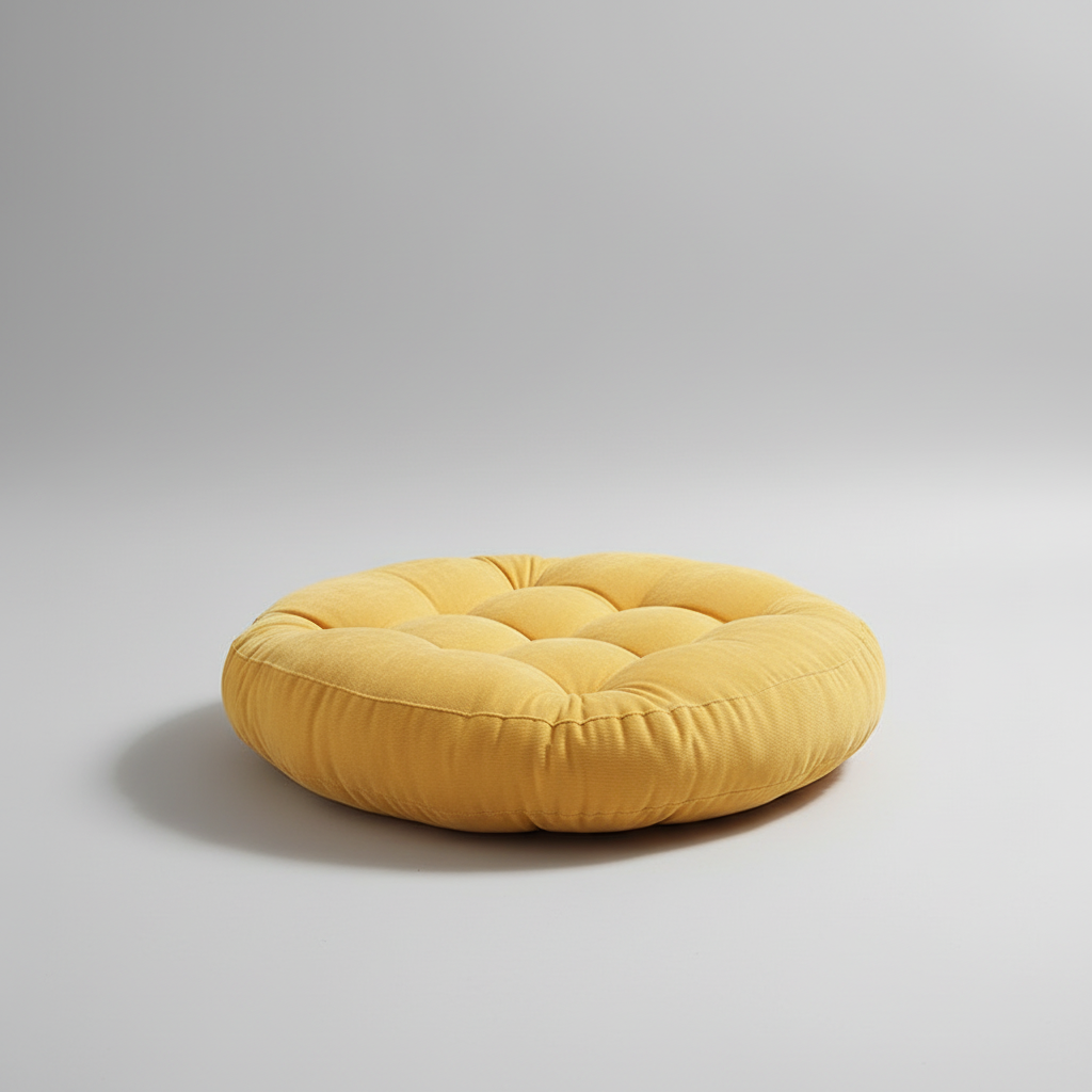 Large round floor cushion with tufted polyester support