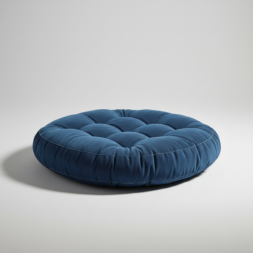 Large round floor cushion with tufted polyester support