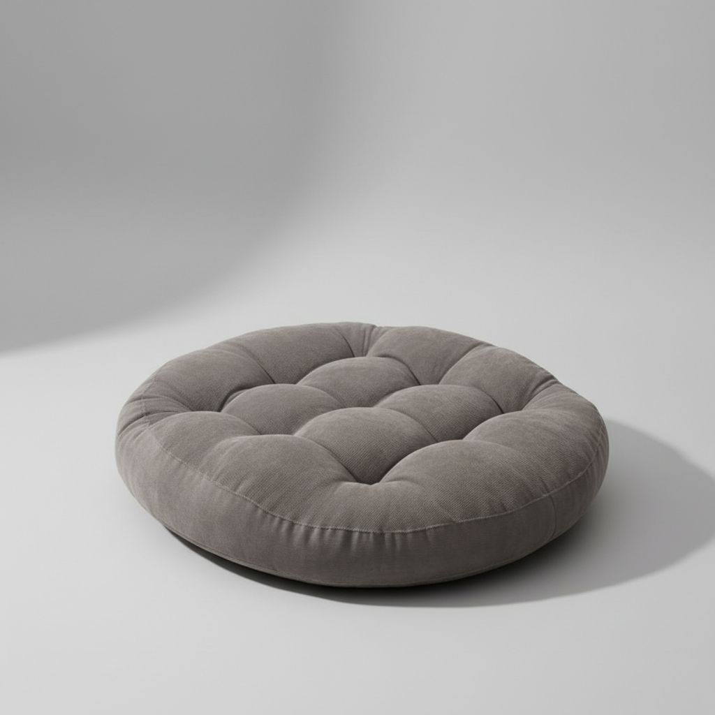 Large round floor cushion with tufted polyester support