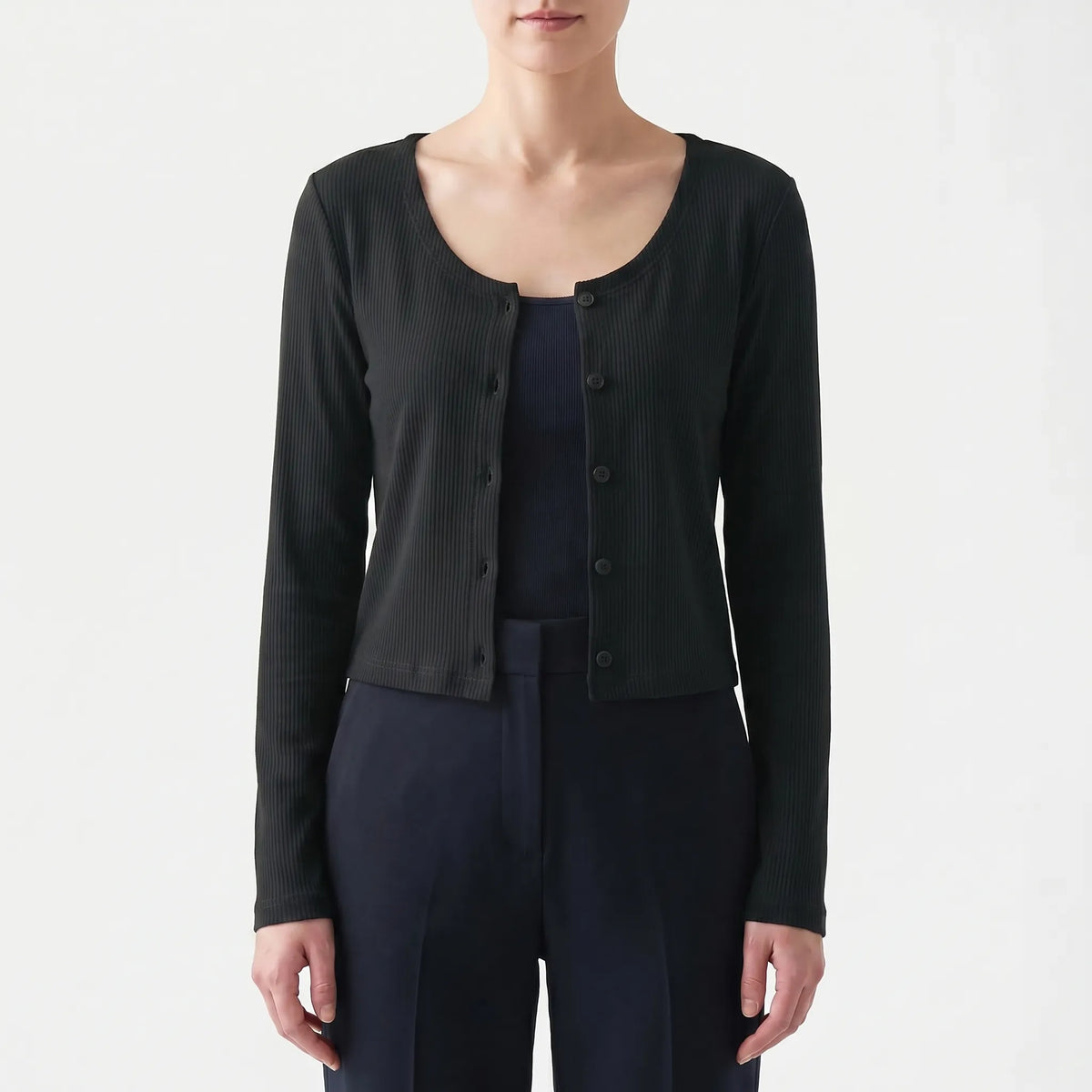 Women's ribbed long-sleeve cardigan lightweight breathable button-front