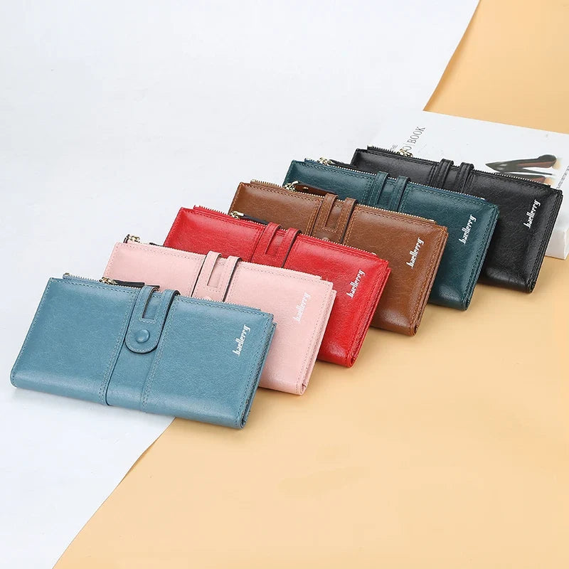 Long zipper wallet with multiple card slots and organised compartments