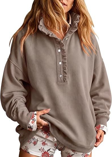 Women's Oversized Button-Front Sweatshirt