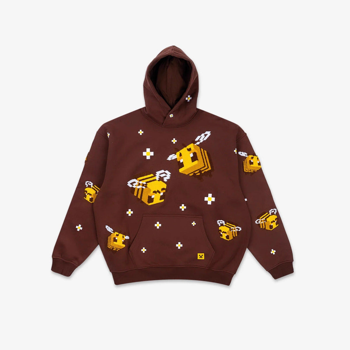 Unisex Hooded Sweatshirt with Knitted Pixel Bee Motif and Kangaroo Pocket