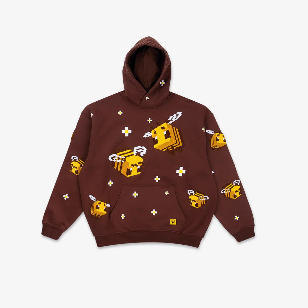 Unisex Hooded Sweatshirt with Knitted Pixel Bee Motif and Kangaroo Pocket