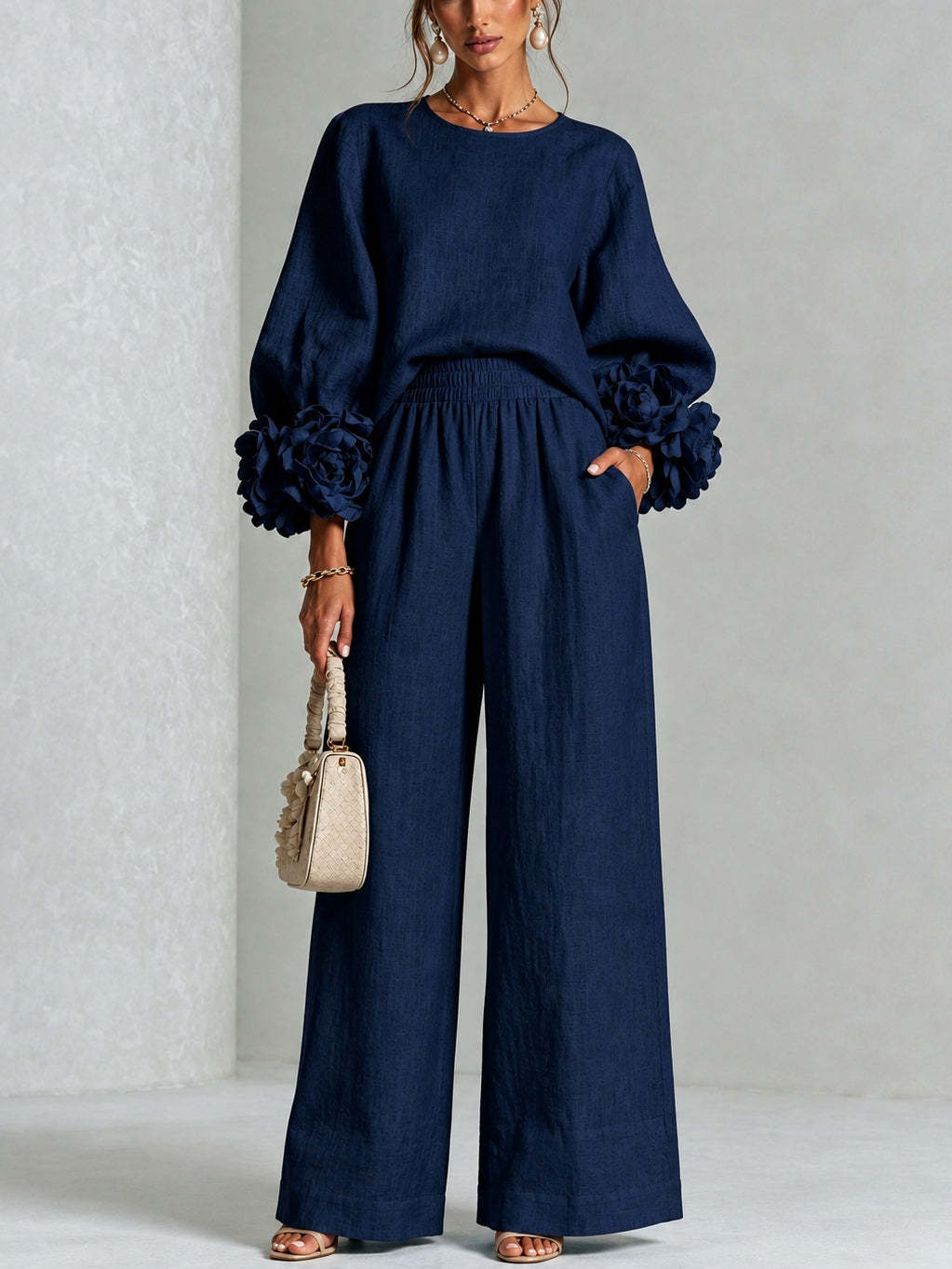 Floral-Cuff Two-Piece Set