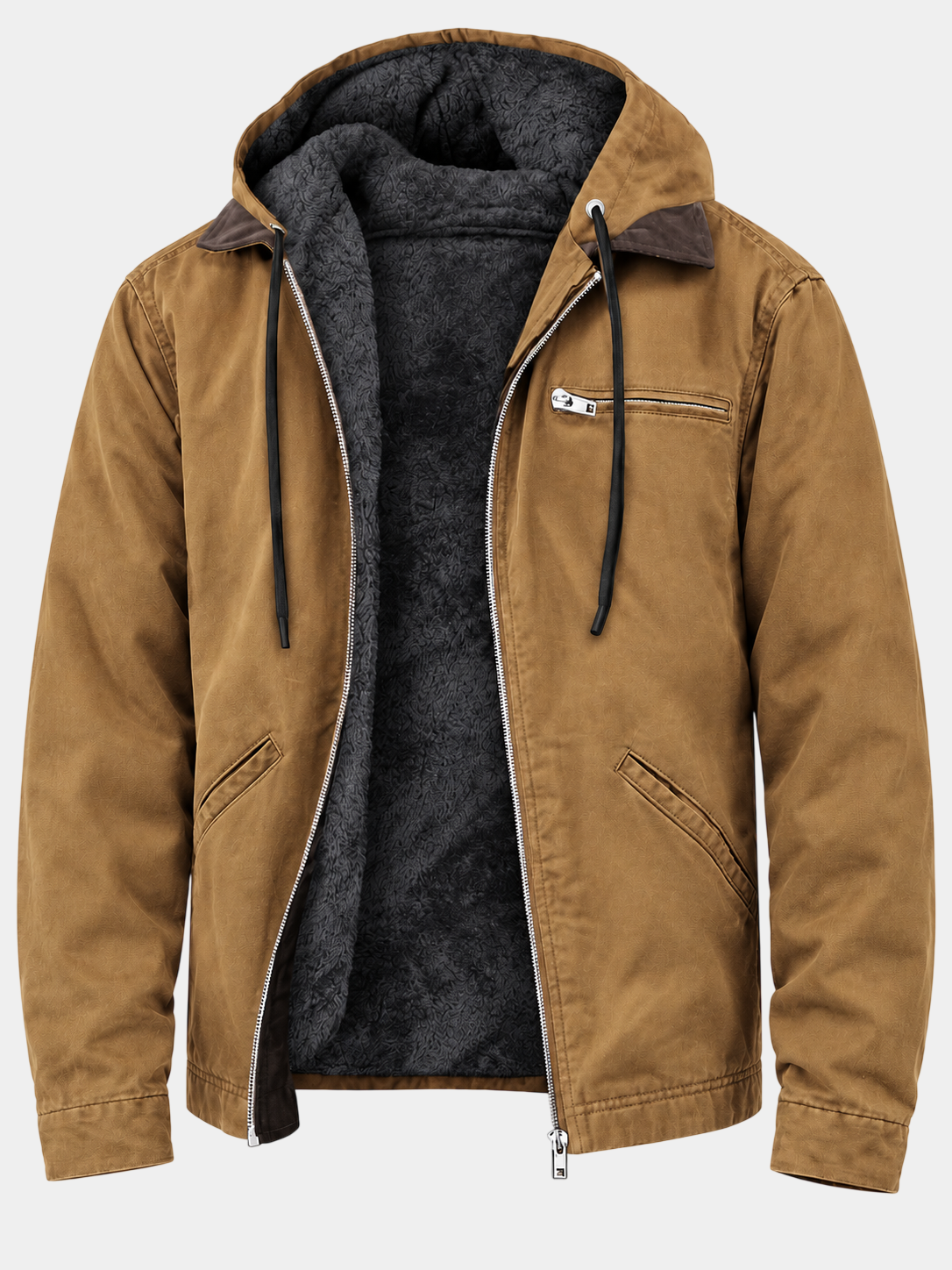 Vintage Thick Fleece-Lined Hooded Zip Jacket
