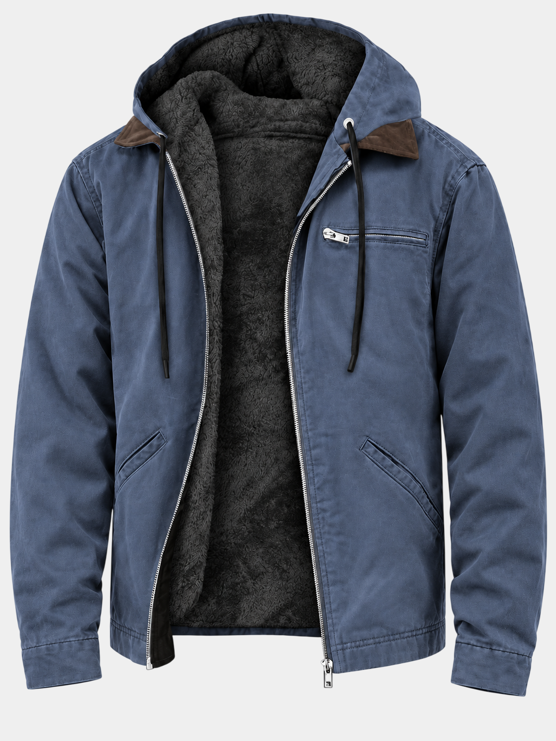 Vintage Thick Fleece-Lined Hooded Zip Jacket