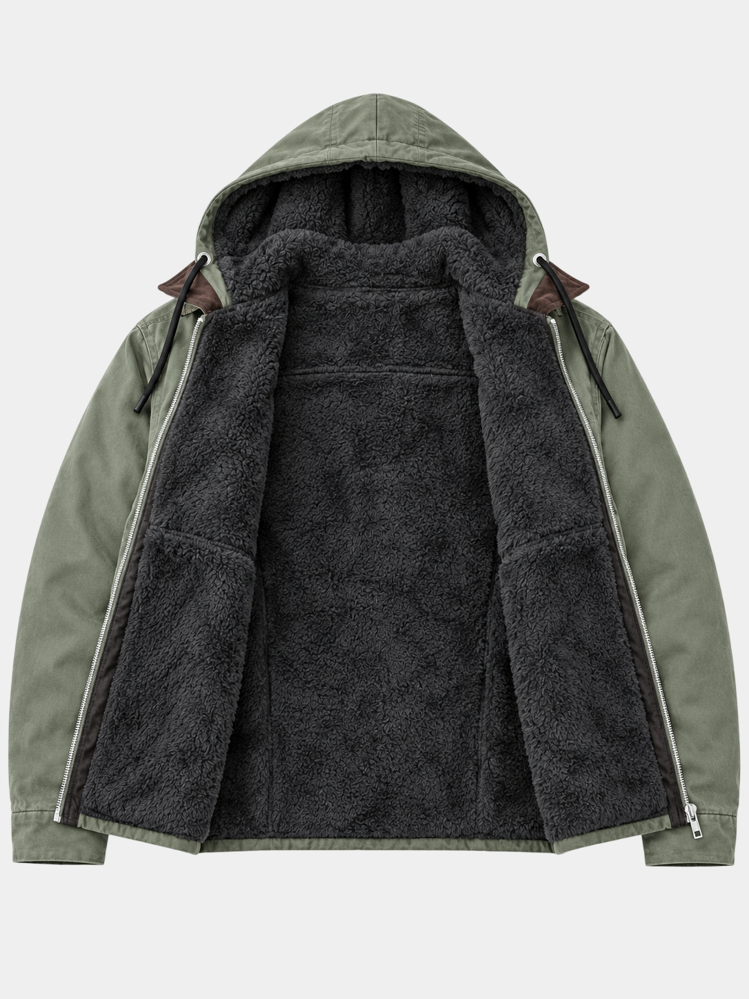 Vintage Thick Fleece-Lined Hooded Zip Jacket
