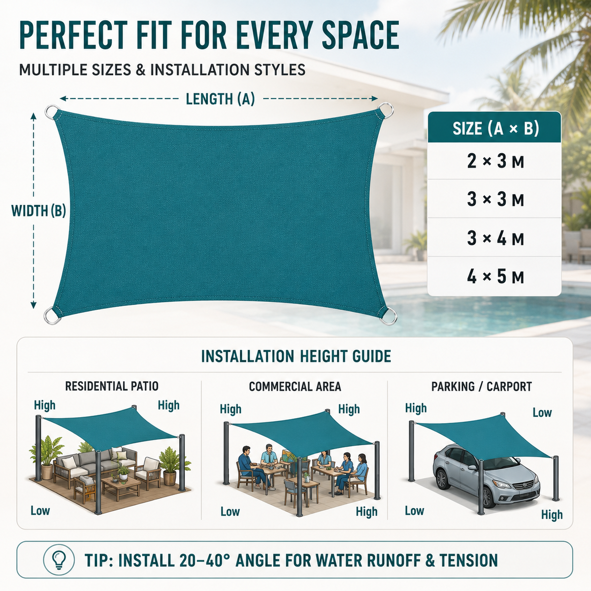 Private Garden Relaxation Space | Water Repellent Outdoor Shade Sail