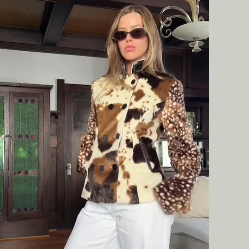 Ferryhill Faux Fur Patch Print Jacket