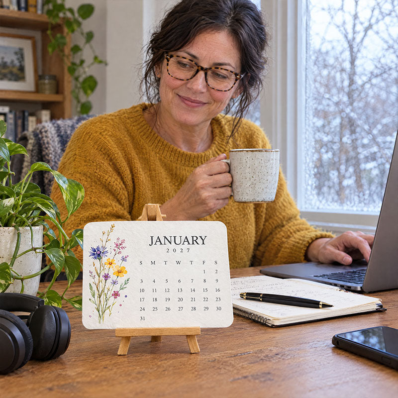 Plantable Seed Paper Calendar 2027 | 12 Months Full of Blooming Joy