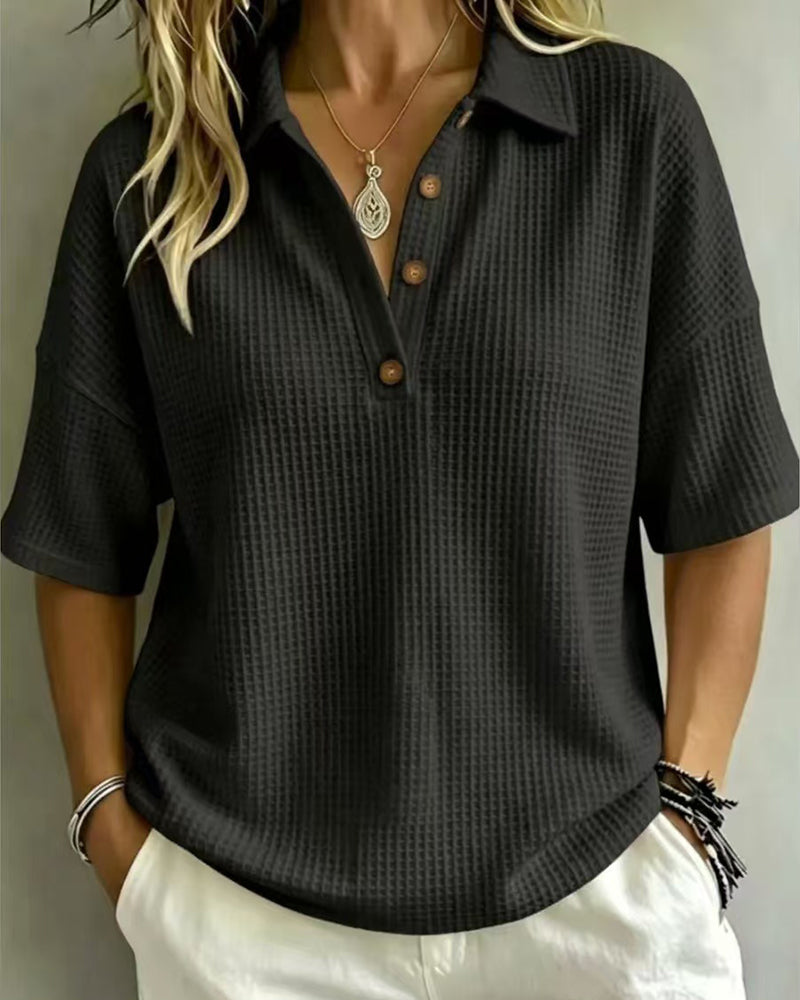 Maddison Relaxed Waffle Polo Top