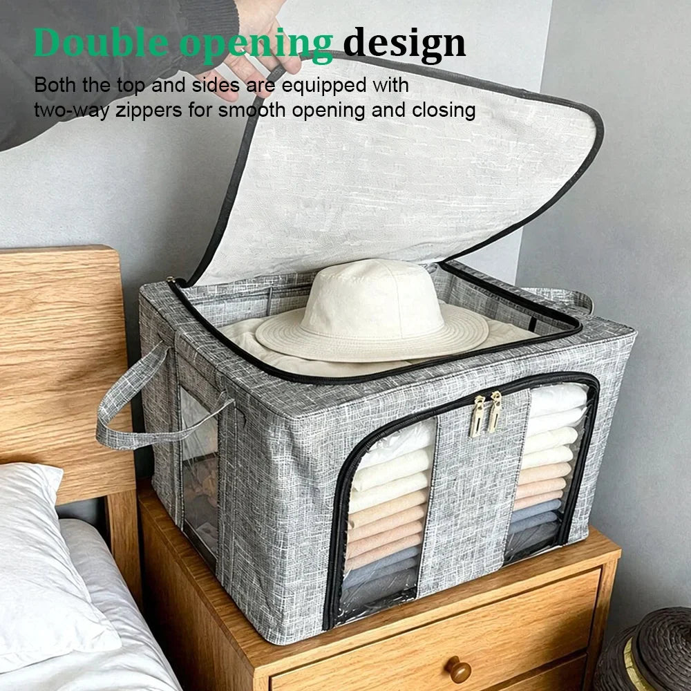 3/6 Pack 66L Large Clothes Storage Box Metal Frame Clear Window Foldable Boxes