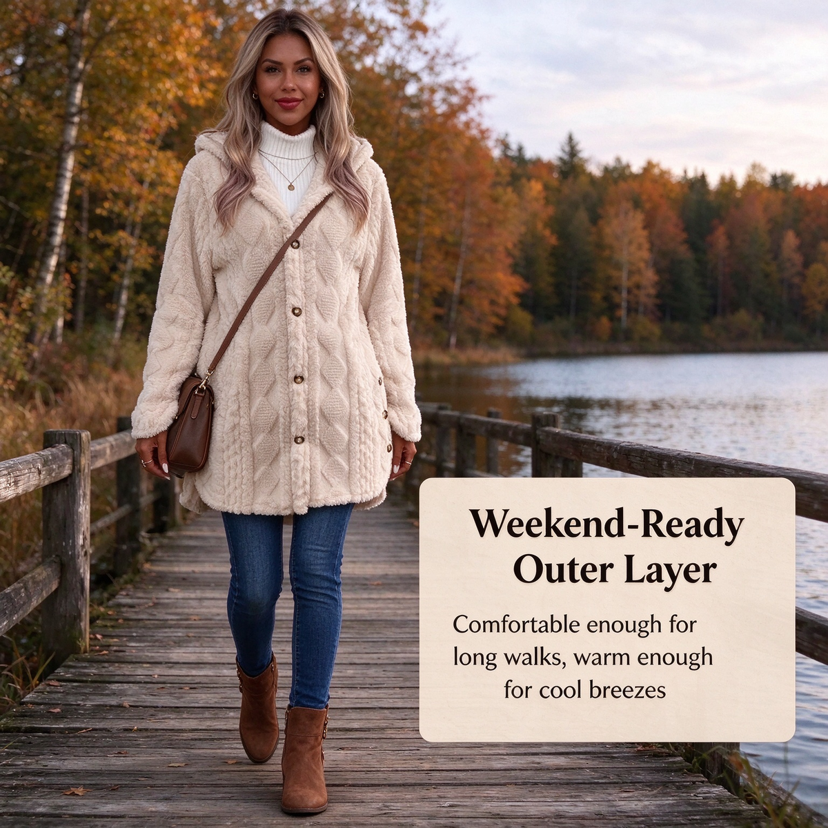 Women's Hooded Double-Sided Fleece Cardigan Long Sleeve Casual Warm Outerwear
